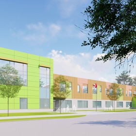 plan trois dimensions de l'école, avec des belles grandes fenêtres